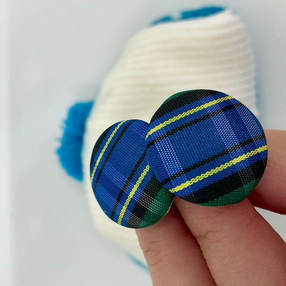 Vintage Plaid Tartan Circle Stud Earrings - Picture 1 of 4